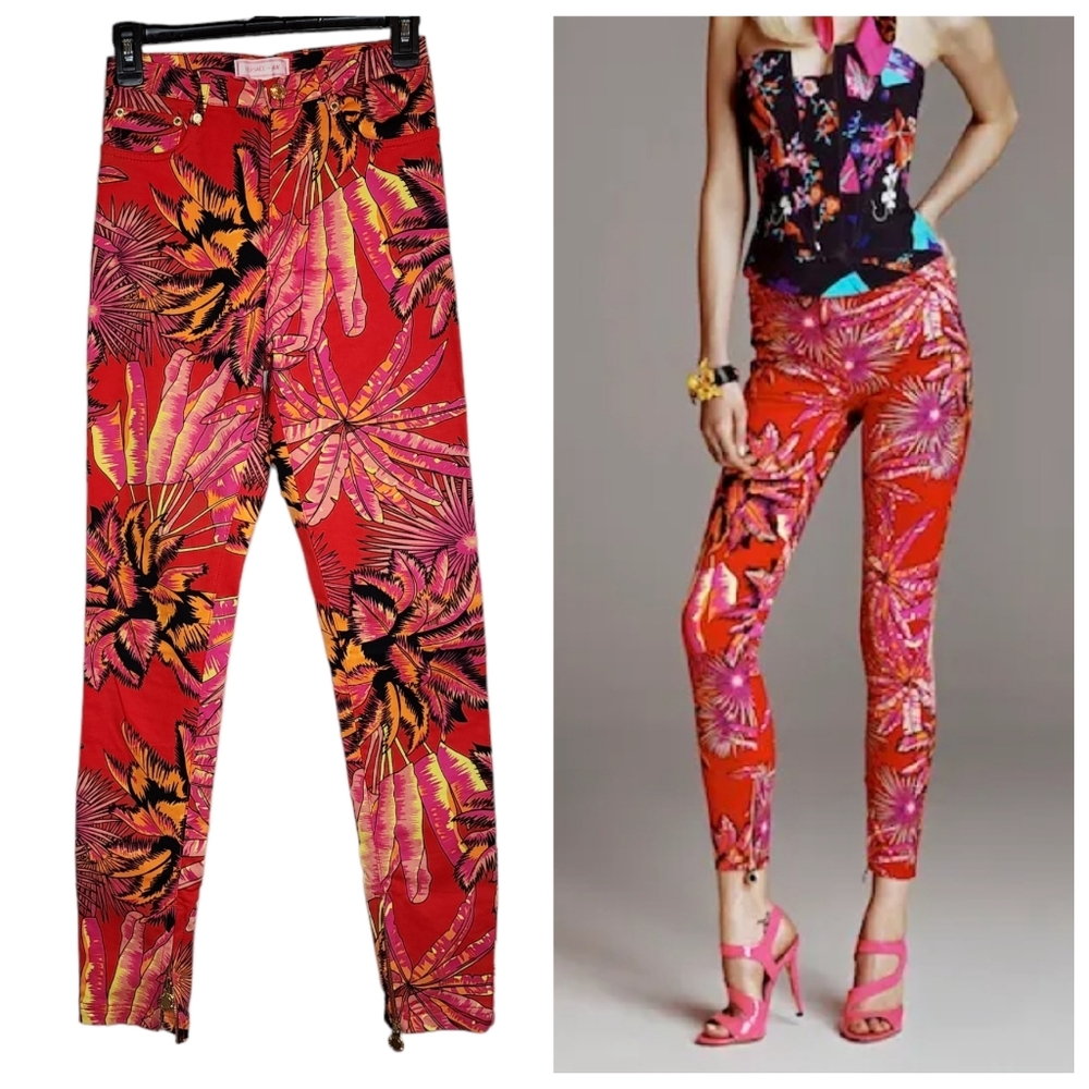 Versace × H&M bright floral jeans pants.  Zipper ankles.  Size 4.